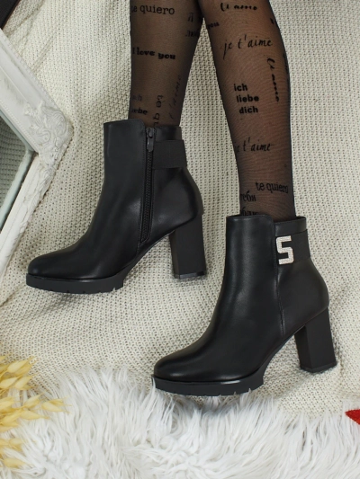 Botine de damă din piele ecologică cu toc gros Tavor