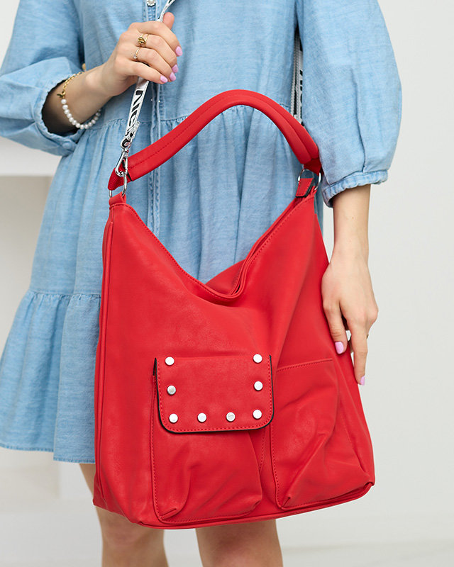 Geanta shopper moale din piele ecologica rosie mata - Accesorii