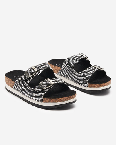 Papuci de damă cu zirconiu cubic în negru Lalud-Footwear