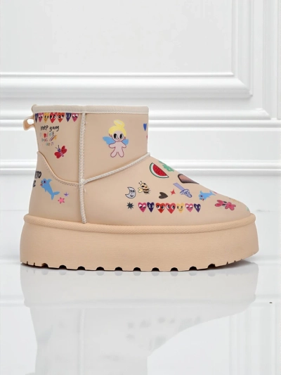 Callisto Angelico Insulated Shoes with Children's Drawings on Beige Platform