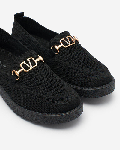 Royalfashion Mocasini negri din stofă pentru femei cu ornament auriu Ertica