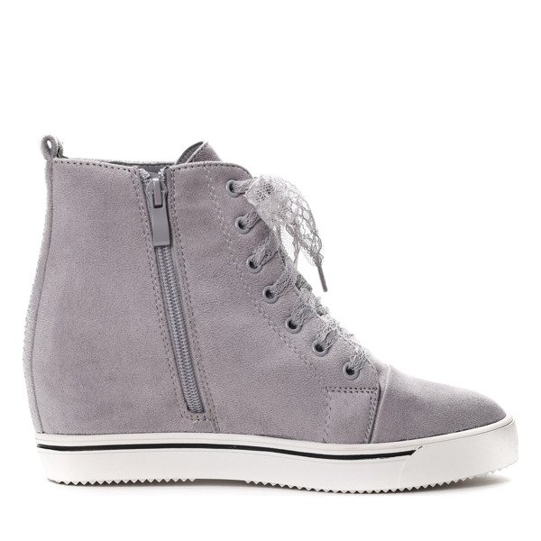 Szare sneakersy na krytym koturnie Berenice- Obuwie