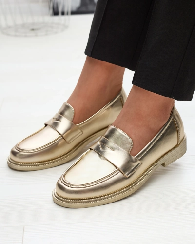 Mocasini aurii de damă din piele ecologică Zibom- Footwear
