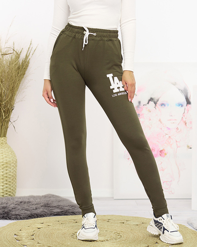 Pantaloni de trening de dama verde inchis cu patch colorat - Imbracaminte