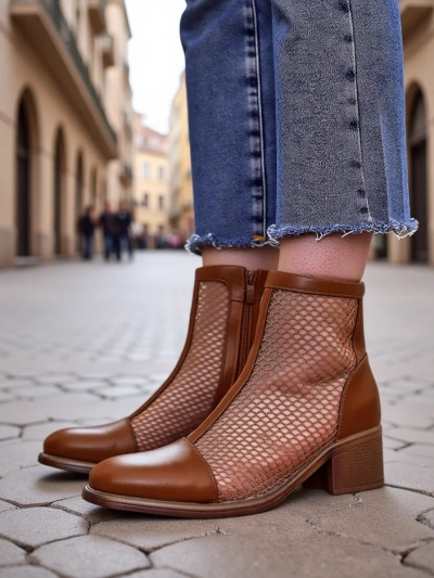 Botine perforate pentru femei Royalfashion cu toc jos Rowices