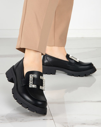 Pantofi de dama negri mat cu catarama Vusito argintie - Incaltaminte