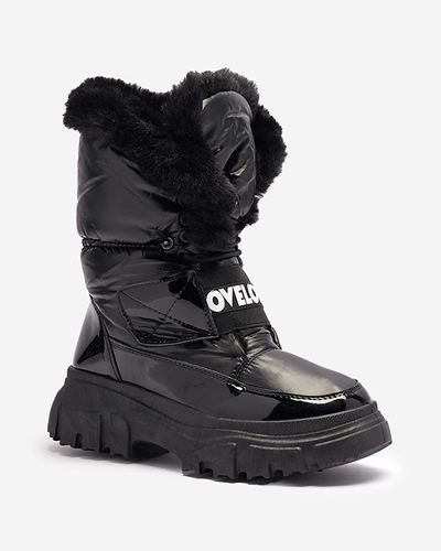 Cizme de zăpadă pentru femei cu talpă plată, de culoare neagră Sapollo- Footwear
