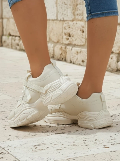 Sneakers bej pentru femei Platina Roma cu toc plat din piele ecologică 5 cm