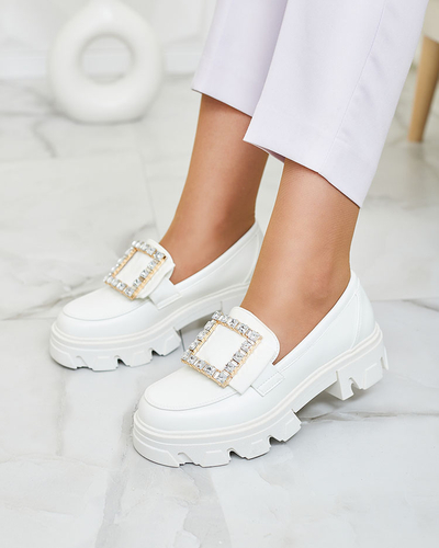 Royalfashion Mocasini albi cu decor pe nas Alomease