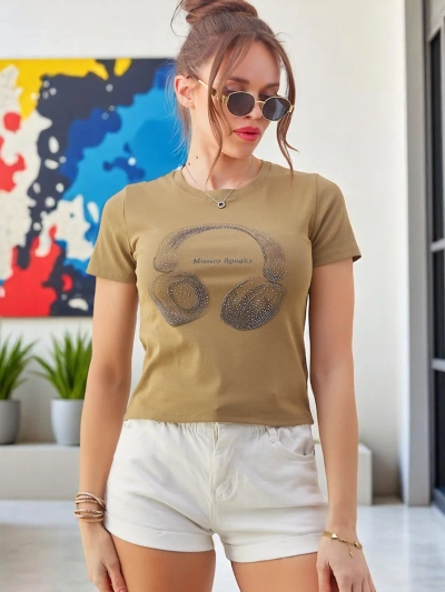 Royalfashion Tricou din bumbac pentru femei cu imprimeu Music Speaking
