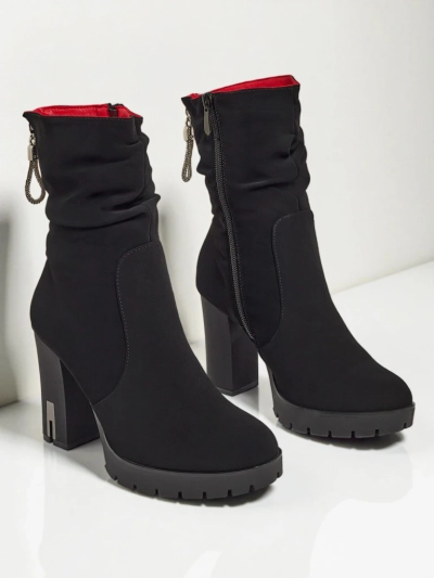 Botine de damă din piele ecologică mată cu toc gros Nivarelle