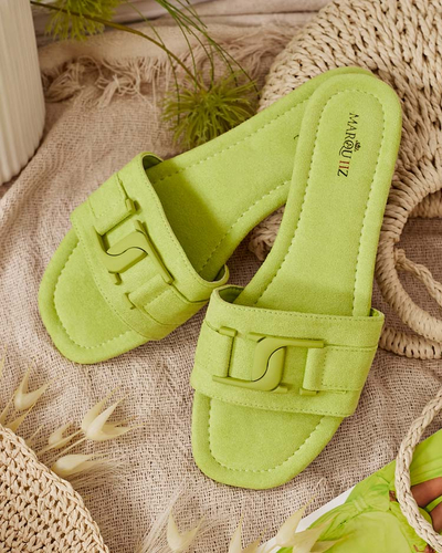 Royalfashion Șlapi de damă verde neon cu cataramă Rydr