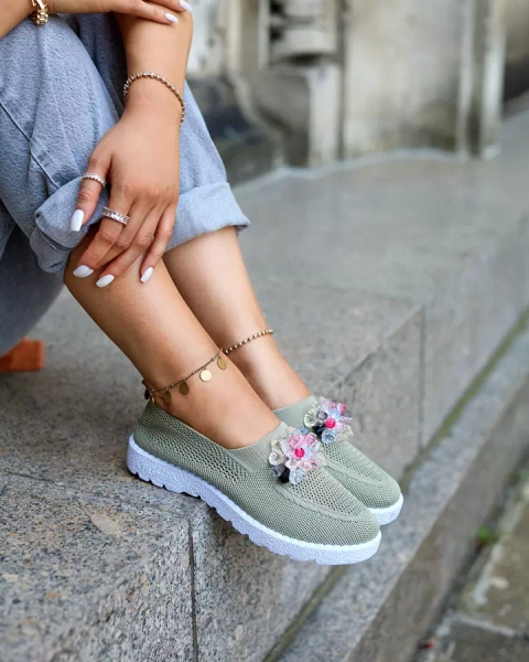 Royalfashion Mocasini din stofă kaki pentru femei cu cristale Fezens