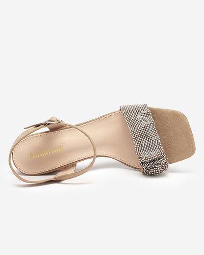 OUTLET Sandale de dama maro deschis pe stalp cu zirconii cubici Trieste - Incaltaminte