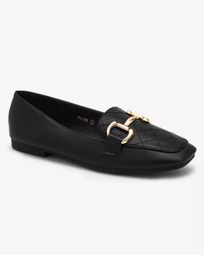 Royalfashion Mocasini matlasați negri pentru femei cu ornament auriu Wetifa