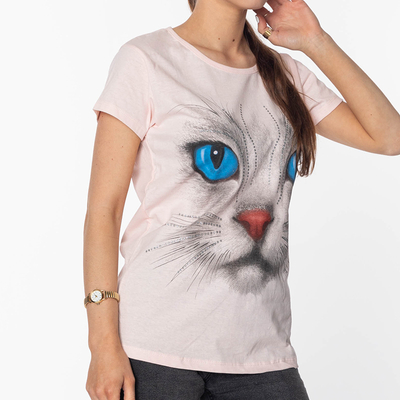 Tricou Pink Cat Print pentru damă - Îmbrăcăminte