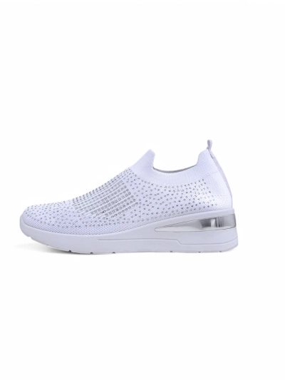 Royalfashion Pantofi sport cu talpă wedge pentru femei, slip-on, cu strasuri Qelavise