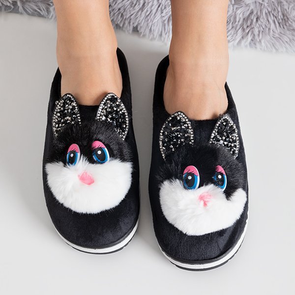 Papuci de damă negri cu iepurașul Pivi - Încălțăminte