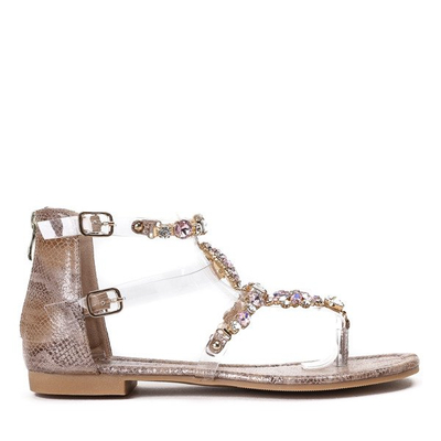 Złoto-różowe sandały japonki z cyrkoniami Marcela - Obuwie