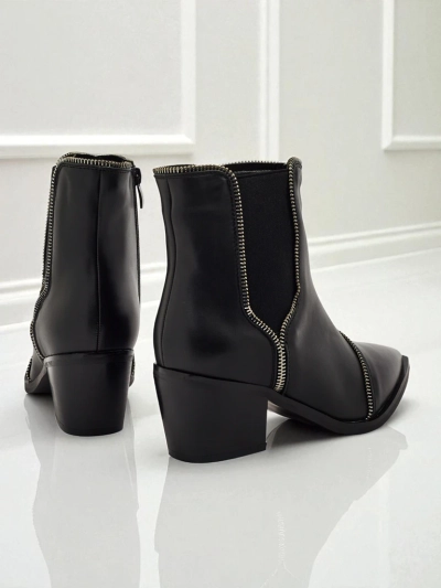 Botine de damă din piele ecologică cu toc gros Omen Glade