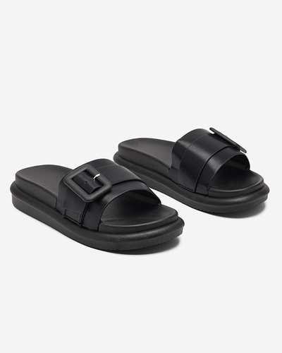 Papuci negri de damă cu cataramă - Încălțăminte