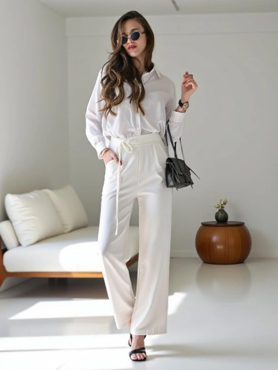 Pantaloni largi pentru femei Royalfashion cu legătură pe lateral