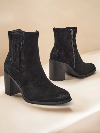 Royalfashion Botine de damă din eco-piele întoarsă, cu toc gros, Cesios
