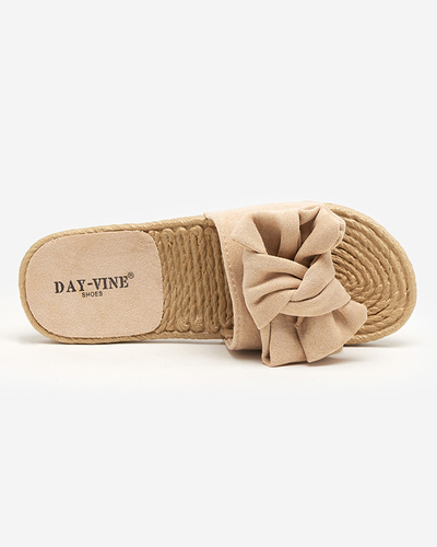 OUTLET Papuci de dama bej cu fundita Terina - Incaltaminte