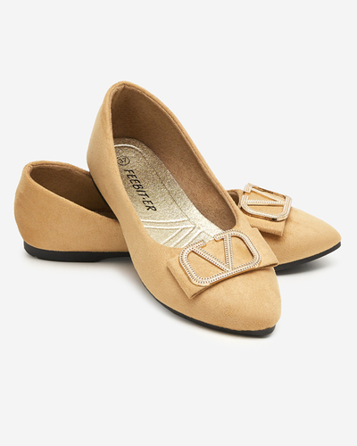 OUTLET Balerini de dama bej cu ornament pe varf Cavo - Pantofi