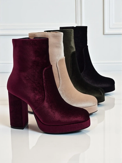Botine de damă cu toc gros, tip velur Miss