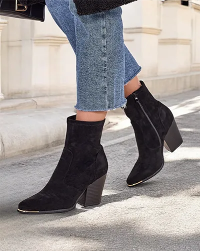 Cizme pentru femei din eco-sueda Royalfashion pe toc stiletto Gris
