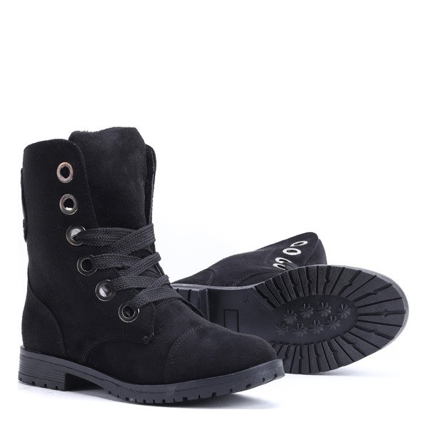 Czarne workery z eko zamszu Nicole - Obuwie