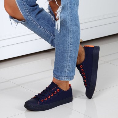 Granatowo-pomarańczowe trampki z tkaniny- Obuwie