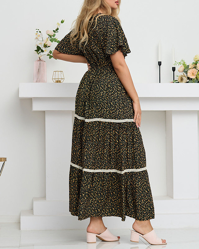 Rochie maxi florală neagră de damă - Îmbrăcăminte