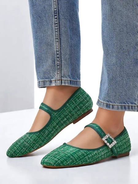 Royalfashion Balerini pentru femei cu carouri, cu cataramă și curea Riffos