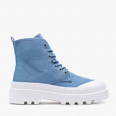 Botine dama cu toc plat Roulle albastre - pantofi