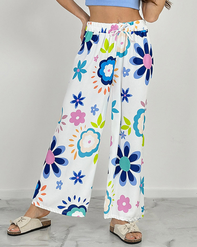 Royalfashion Pantaloni largi din țesătură cu motive florale pentru femei