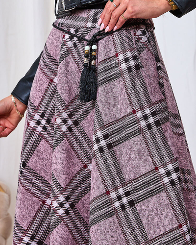 Royalfashion Fustă lungă pentru femei, gri și roșie, în carouri
