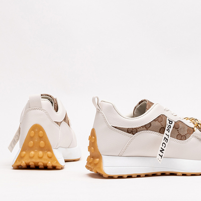 Adidași de damă albi și maro deschis cu imprimeu Philly- Footwear