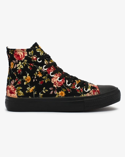 Royalfashion Adidași înalți de damă negri cu imprimeu floral Fahenna