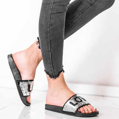 Czarne klapki z cekinami Bronx - Obuwie