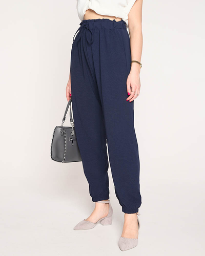 Pantaloni de damă din țesătură de culoare bleumarin PLUS SIZE - Îmbrăcăminte