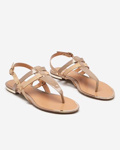 OUTLET Sandale de damă bej, șlapi lăcuți cu imprimare Abika-Footwear