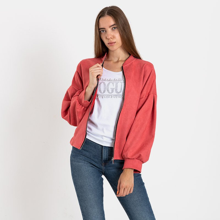 Jachetă din piele de căprioară roz pentru femei - Îmbrăcăminte