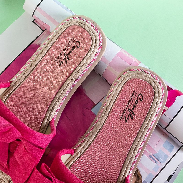 Papuci de damă fucsia cu fundă Foas - Încălțăminte