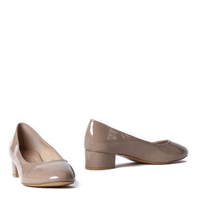 Czółenka na niskim słupku-kolor khaki - Obuwie