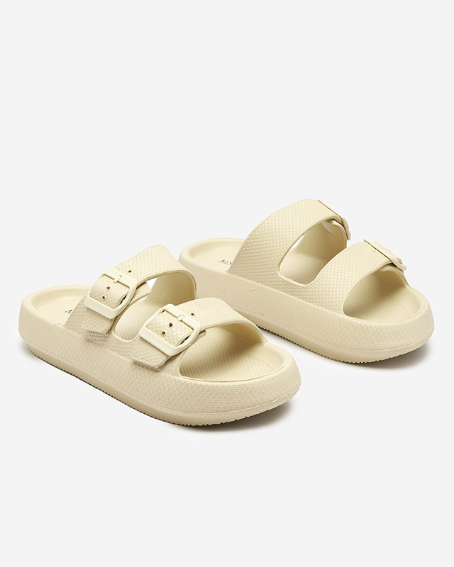 Papuci dama bej si verde cu catarame Eckos - Incaltaminte