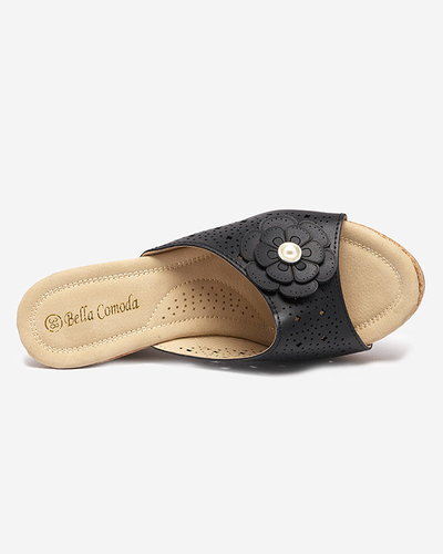 OUTLET Papuci negri de dama pe pană Dombas- Pantofi