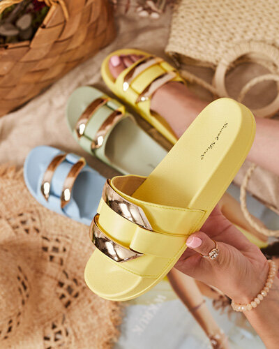 Papuci de dama galbeni cu ornament auriu Serina - Incaltaminte