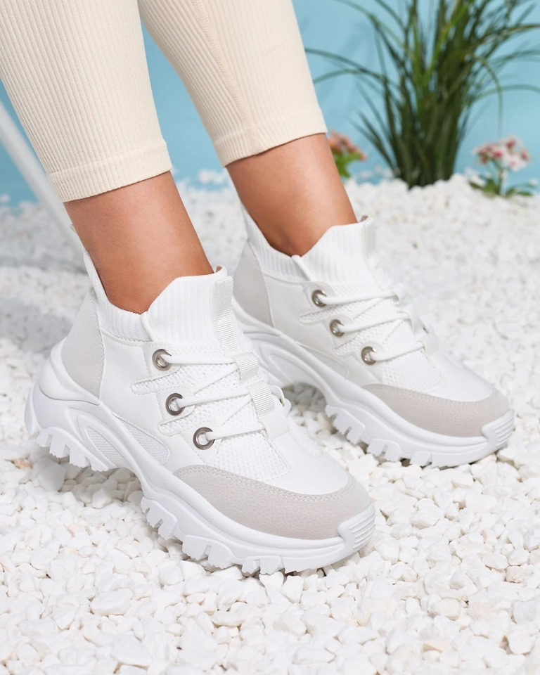 Adidași sport pentru femei, în alb și bej Hasola- Footwear